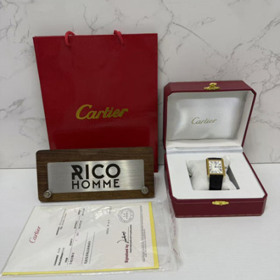 까르*에 탱크 솔로 옐로우골드 가죽스트랩 라지 쿼츠 34.8mm×27.4mm 1:1 최상급 (싱크 97.6%)