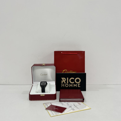 까르*에 산토스 올블랙 (다크워리어) 러버밴드 라지 47.5mm×39.8mm 1:1 최상급 (싱크 98.6%)