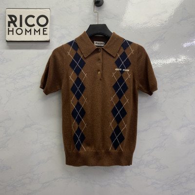 미*미* 우먼 인타르시아 아가일 니트 반팔 티셔츠 (PREMIUM)