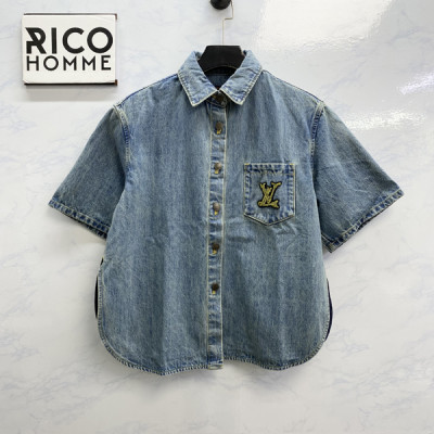 루이B통 LV 클래식 오버핏 데님 반팔 셔츠 (1:1 HIGH PREMIUM)