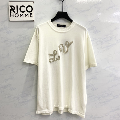 남녀공용 루이B통 LV 톤온톤 리본 니트 반팔 티셔츠 (PREMIUM)