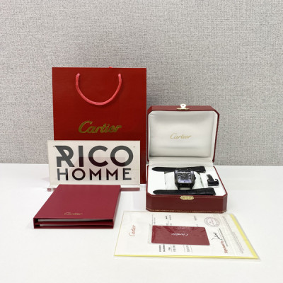 까르*에 산토스 올블랙 (다크워리어) 가죽스트랩 라지 47.5mm×39.8mm 1:1 최상급 (싱크 98.6%)