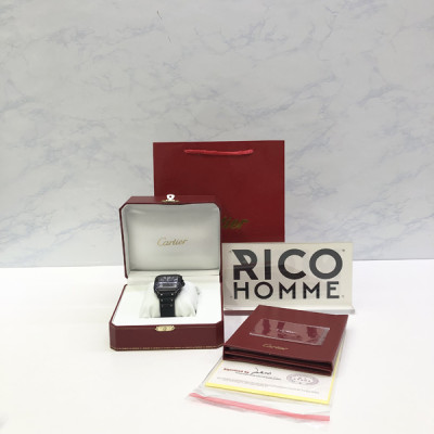 까르*에 산토스 올블랙 (다크워리어) 러버밴드 라지 47.5mm×39.8mm 1:1 최상급 (싱크 98.6%)