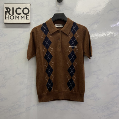 미*미* 우먼 인타르시아 아가일 니트 반팔 티셔츠 (PREMIUM)