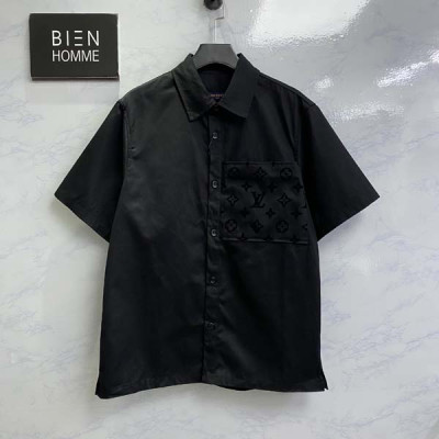 루이B통 플록드 모노그램 포켓 반팔 카라 셔츠 (PREMIUM)