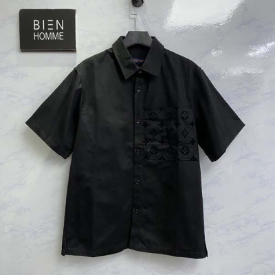 루이B통 플록드 모노그램 포켓 반팔 카라 셔츠 (PREMIUM)