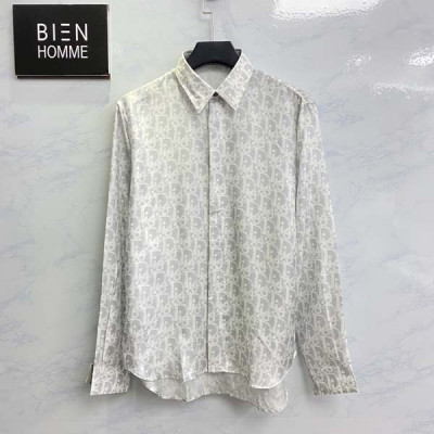 D올 오블리크 화이트 실크 셔츠 (PREMIUM)