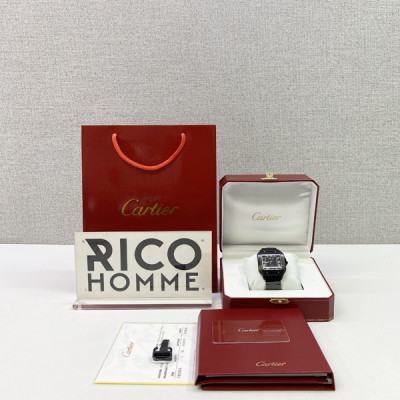 까르*에 산토스 올블랙 (다크워리어) 가죽스트랩 라지 47.5mm×39.8mm 1:1 최상급 (싱크 98.6%)