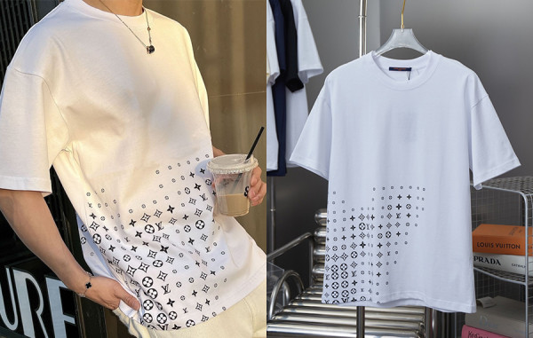 남녀공용 루이B통 빅 모노그램 로고 반팔 티셔츠