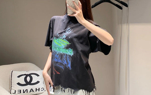 발렌시A가 Diy 임프린트 크롭 디스트레스드 반팔 티셔츠 (1:1 HIGH PREMIUM)