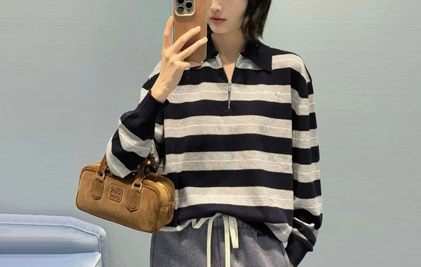 미*미* 빈티지 스트라이프 폴로 반집업 셔츠 (PREMIUM)