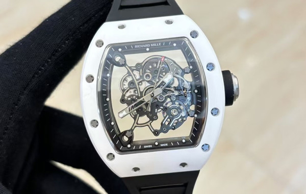 리차*밀 RM055 부바왓슨 화이트세라믹(블랙) 블랙 러버밴드 42.7mm×50mm 1:1 최상급 (싱크 99.8%)