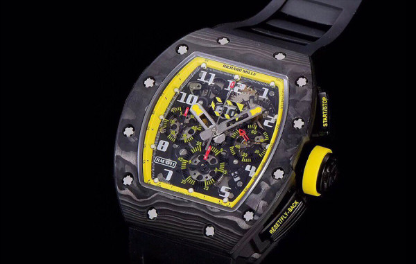 리차*밀 RM11 크로노그래프 NTPT 카본(옐로우스톰) 블랙 러버밴드 40mm×50mm 1:1 최상급 (싱크 98.9%)