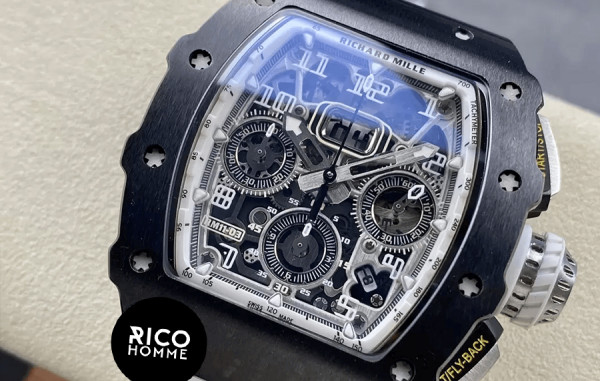 리차*밀 RM11-03 크로노그래프 블랙세라믹(화이트) 화이트 러버밴드 44.5mm×50mm 1:1 최상급 (싱크 98.9%)